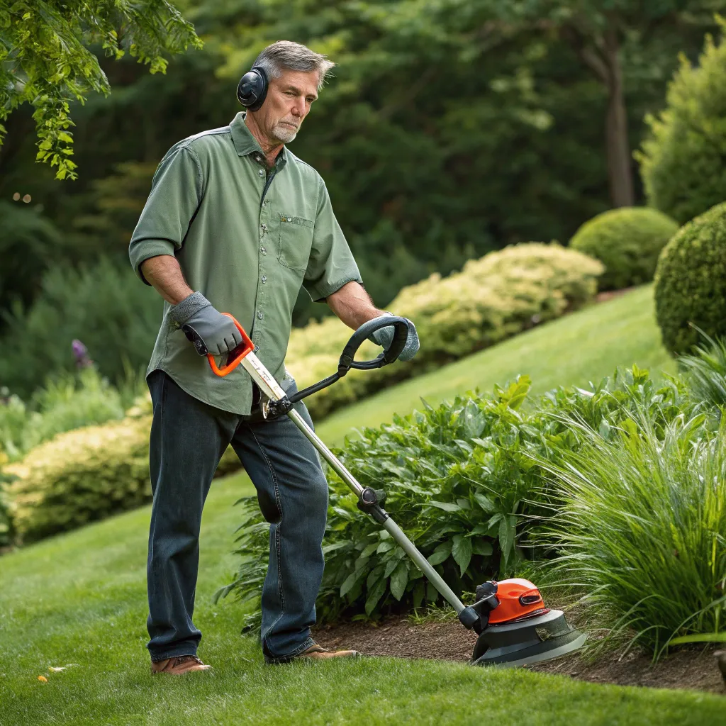 Mike Williams holding lawn care tools